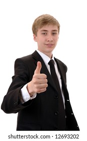 teenager with thumb up isolated on white background.