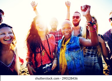 Teenagers Friends Beach Party Happiness Concept - Shutterstock ID 290128436