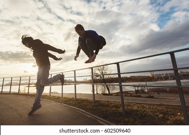 Teenagers Jumping Parkour