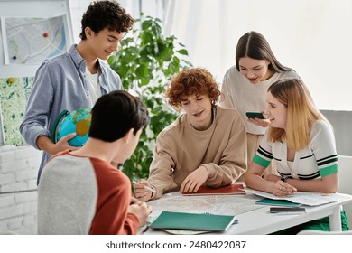 Teenagers participate in a UN Model conference, engaging in a lively discussion about global issues. - Powered by Shutterstock