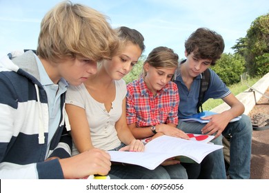 Teenagers Studying Outside The Class