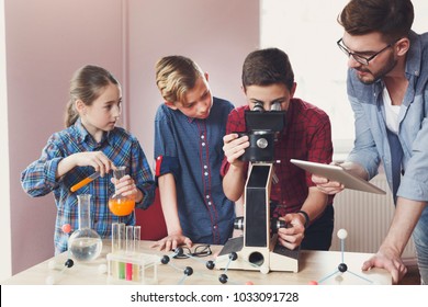 Teenagers Teacher Making Chemical Experiment Laboratory Stock Photo ...