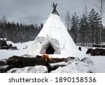 Teepee of the Sami people - the indigenous inhabitants of the north. Karelia, Russia
