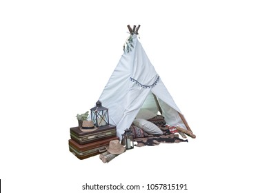 teepee tent on white background. bohemian fashion.