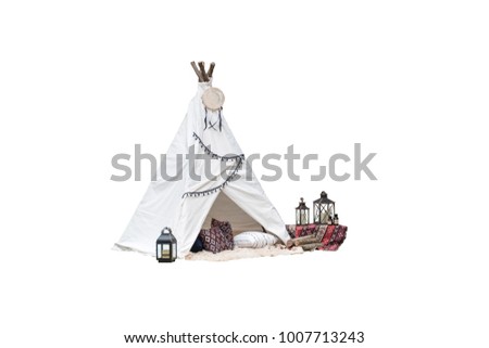 teepee tent on white background. bohemian fashion.