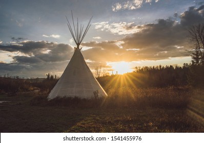 Teepee Tipi at sunset with dramatic sky