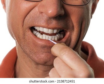 Teeth Cleaning - Dental Stick, A Man Cleans White Teeth