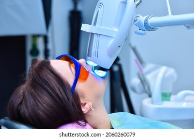 Teeth whitening for patient in dental clinic. Bleaching of teeth at dental office. Dental and teeth whitening concept. Close up - Shutterstock ID 2060260079