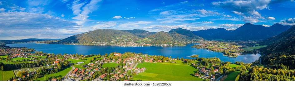 Tegernsee Lake In The Bavarian Alps. Aerial Panorama. Autumn. Germany