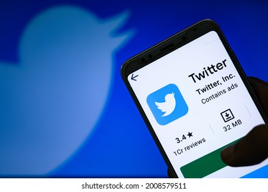 Tehatta, India – July 7, 2021: In This Photo Illustration Shows Twitter Inc. No More Enjoys Liability Protection Against User-generated Content In India. A Girl With Tweeter Logo Phone. 