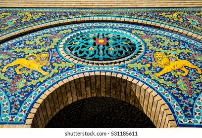 Teheran, Iran - 15th October, 2016: Details of Marble Throne building, part of Golestan Palace in Tehran, capital of Iran
