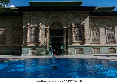 Teheran, Iran -  23/04/2016. Visitors visiting historic building of green palace of Iranian visitor walking in Sa'dabad palace Complex, built by the Qajar and Pahlavi monarchs