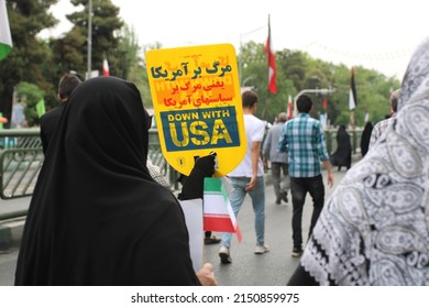 Tehran Enghelab Iran - Apr 29 2022: Al Quds Day March Against Israel In Iran