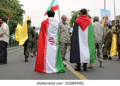 Tehran Enghelab Iran - Apr 29 2022: Al Quds Day March Against Israel In Iran