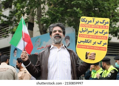 Tehran Enghelab Iran - Apr 29 2022: Al Quds Day March Against Israel In Iran