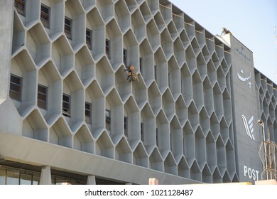 TEHRAN, IRAN - 29 January 2018. Tehran Main Post Office Building With Modern Bee Artwork