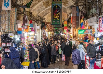 Tehran, Iran - December 7, 2015: Iranian People Shopping In Grand Bazaar In Tehran, Iran