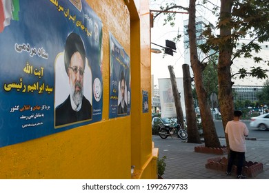 Tehran, Iran - June 17, 2021: Ebrahim Raisi Poster On A Wall On A Street In Tehran. He Is One Of The Presidential Candidates Of The Current Election In Iran.