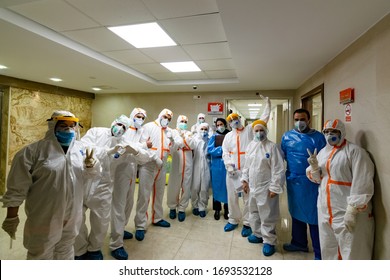 Tehran, Iran - March 2020: Iranian Nurses And Doctors At Forefront Of War On Coronavirus.