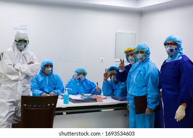 Tehran, Iran - March 2020: Iranian Nurses And Doctors At Forefront Of War On Coronavirus.