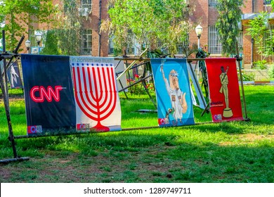 TEHRAN, IRAN - MAY 2017: US Den Of Espionage Former United States Of America Embassy Anti American Iranian Patriotic Propaganda Zionism