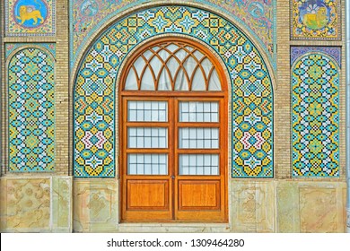 TEHRAN, IRAN - NOVEMBER 11, 2018 - Example of tileworks of the Golestan Palace, one of the attractions of Tehran