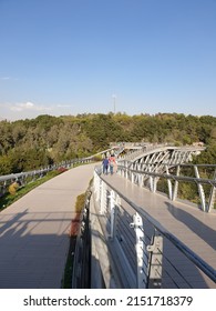 Tehran, Iran - October 8, 2019 : The Tabi'at Bridge is the largest pedestrian overpass in Tehran, Iran. The 270metre bridge connects two public parks Taleghani Park and Abo-Atash Park