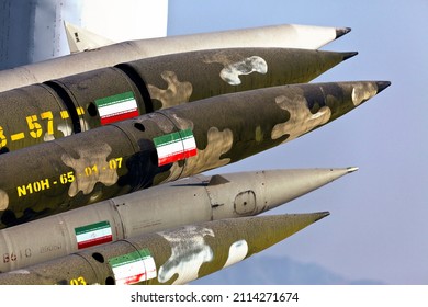 Tehran Iran - September 9, 2019, Military Museum, Iranian military missiles, long-range, short-range and satellite missiles on Iran.