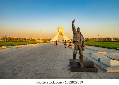 Tehran, Iran-CIRCA October 2017. A Landscape View Of The Azadi Tower, Located At Azadi Square. It Is A Symbol For 2,500th Year Of The Foundation Of The Imperial State Of Iran.