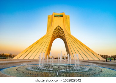 Tehran, Iran-CIRCA October 2017. A Landscape View Of The Azadi Tower, Located At Azadi Square. It Is A Symbol For 2,500th Year Of The Foundation Of The Imperial State Of Iran.