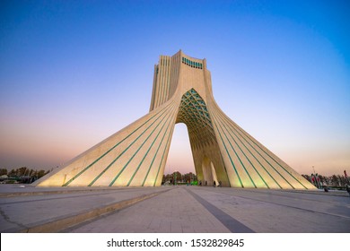 Tehran, Iran-CIRCA October 2017. A Landscape View Of The Azadi Tower, Located At Azadi Square. It Is A Symbol For 2,500th Year Of The Foundation Of The Imperial State Of Iran.