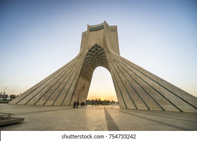 Tehran, Iran-CIRCA October 2017. A Landscape View Of The Azadi Tower, Located At Azadi Square. It Is A Symbol For 2,500th Year Of The Foundation Of The Imperial State Of Iran.