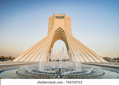 Tehran, Iran-CIRCA October 2017. A Landscape View Of The Azadi Tower, Located At Azadi Square. It Is A Symbol For 2,500th Year Of The Foundation Of The Imperial State Of Iran.