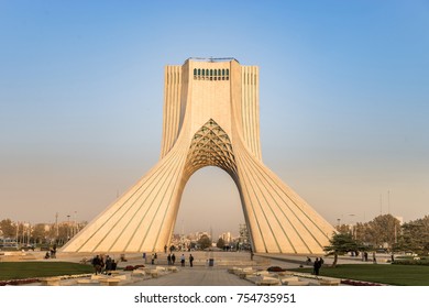 Tehran, Iran-CIRCA October 2017. A Landscape View Of The Azadi Tower, Located At Azadi Square. It Is A Symbol For 2,500th Year Of The Foundation Of The Imperial State Of Iran.