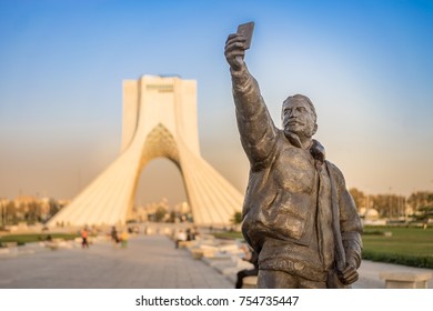 Tehran, Iran-CIRCA October 2017. A Stature In Front Of The Azadi Tower, Located At Azadi Square. It Is A Symbol For 2,500th Year Of The Foundation Of The Imperial State Of Iran.