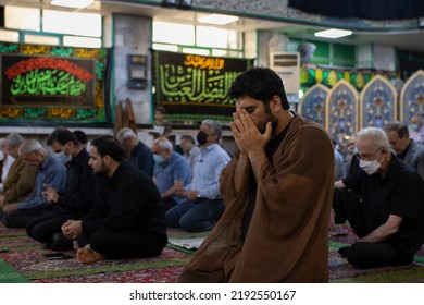 Tehran, Tajrish Iran - Aug 21 2022: A Muslim Man Praying In A Mosque