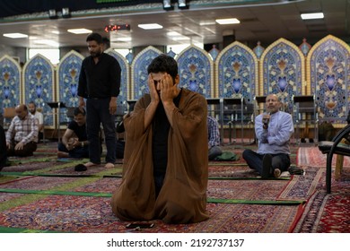 Tehran, Tajrish Iran - Aug 21 2022: A Muslim Man Praying In A Mosque