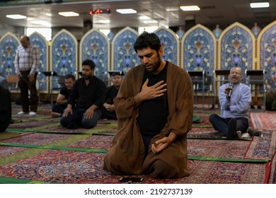 Tehran, Tajrish Iran - Aug 21 2022: A Muslim Man Praying In A Mosque