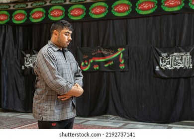 Tehran, Tajrish Iran - Aug 21 2022: A Muslim Man Praying In A Mosque