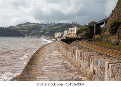 Teignmouth And The South Devon Railway Line With Pathway Looking Towards Teignmouth