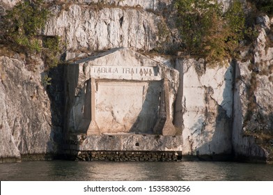 Tekije, Serbia - August 30, 2019: The Roman Emperor Nerva Traiana Augustus Built 1900 Years Ago A Memorial Plaque, Tabula Traiana, On The Right Bank Of The Danube River