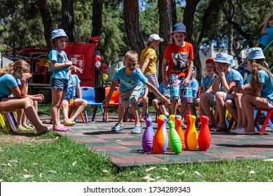 Tekirova, Kemer, Turkey - May 2017: Animators Play With Children In A Kids Club In A Turkish Hotel In A Beach Resort. Hotel TUI Fun & Sun Club Saphire