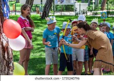 Tekirova, Kemer, Turkey - May 2017: Animators Play With Children In A Kids Club In A Turkish Hotel In A Beach Resort. Hotel TUI Fun & Sun Club Saphire