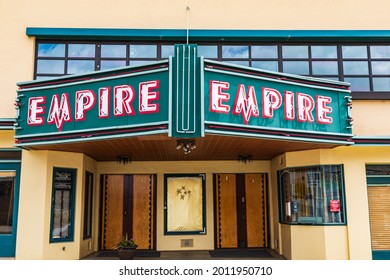 Tekoa, Washington, USA. May 24, 2021. Small Town Movie Theater In The Palouse Hills.