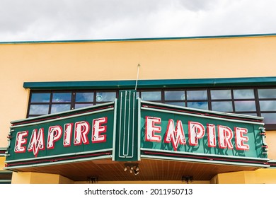 Tekoa, Washington, USA. May 24, 2021. Small Town Movie Theater In The Palouse Hills.