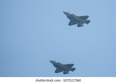 Tel Aviv 18 April 2018. Israel Air Force F35 On Independence Day Air Show