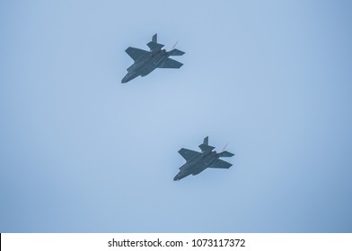 Tel Aviv 18 April 2018. Israel Air Force F35 On Independence Day Air Show