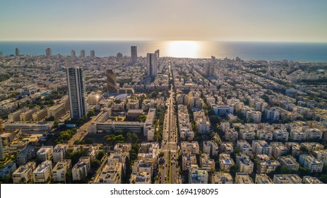Tel Aviv city center, Israel, aerial drone view