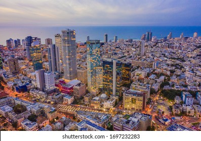 Tel Aviv city center, Israel, aerial drone view Tel Aviv - Israel: 22.05.2019