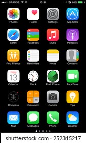 TEL AVIV - FEB 13, 2015: High resolution Built in Apple iOS icons on iPhone, isolated on black and ready to cut and use - illustrative editorial